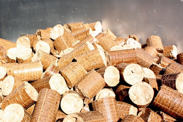 Wood briquettes stacked