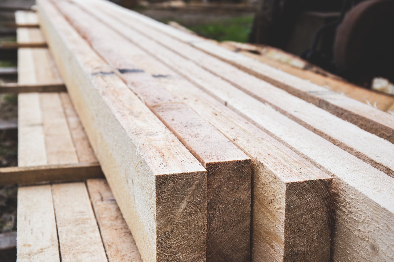 Sawn timber planks stacked